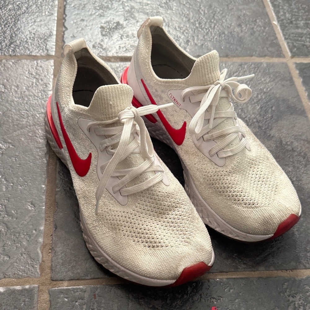 Nike White and Red Running Sneakers
